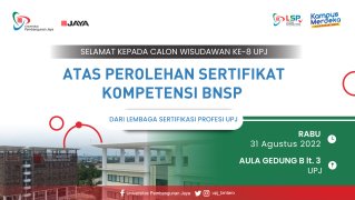 Penyerahan Sertifikat Kompetensi BNSP dari LSP UPJ pada tanggal 31 Agustus 2022 di Universitas Pembangunan Jaya.